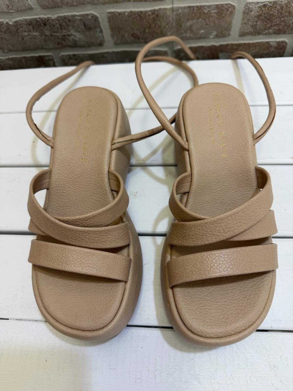 Altar’d State Women’s Nude Platform Ankle Wrap Sandals Size 6 Graduation Summer - Picture 2 of 11